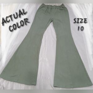 Women's Green High Waisted Flared Pull-on Stretch Jeans